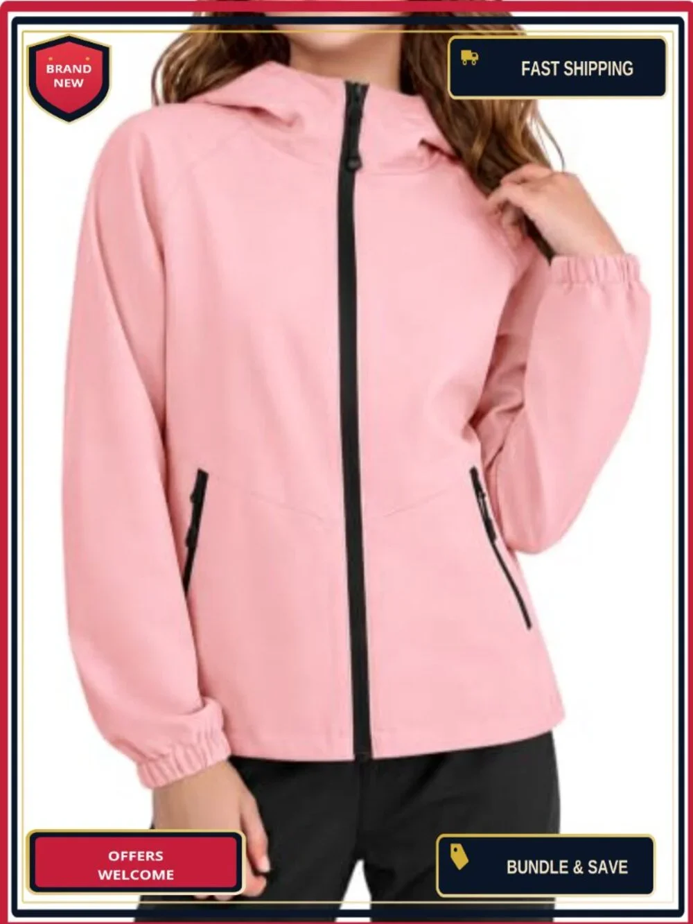 Girls Lightweight Rain Jacket Waterproof Windbreaker Hooded Zip Up